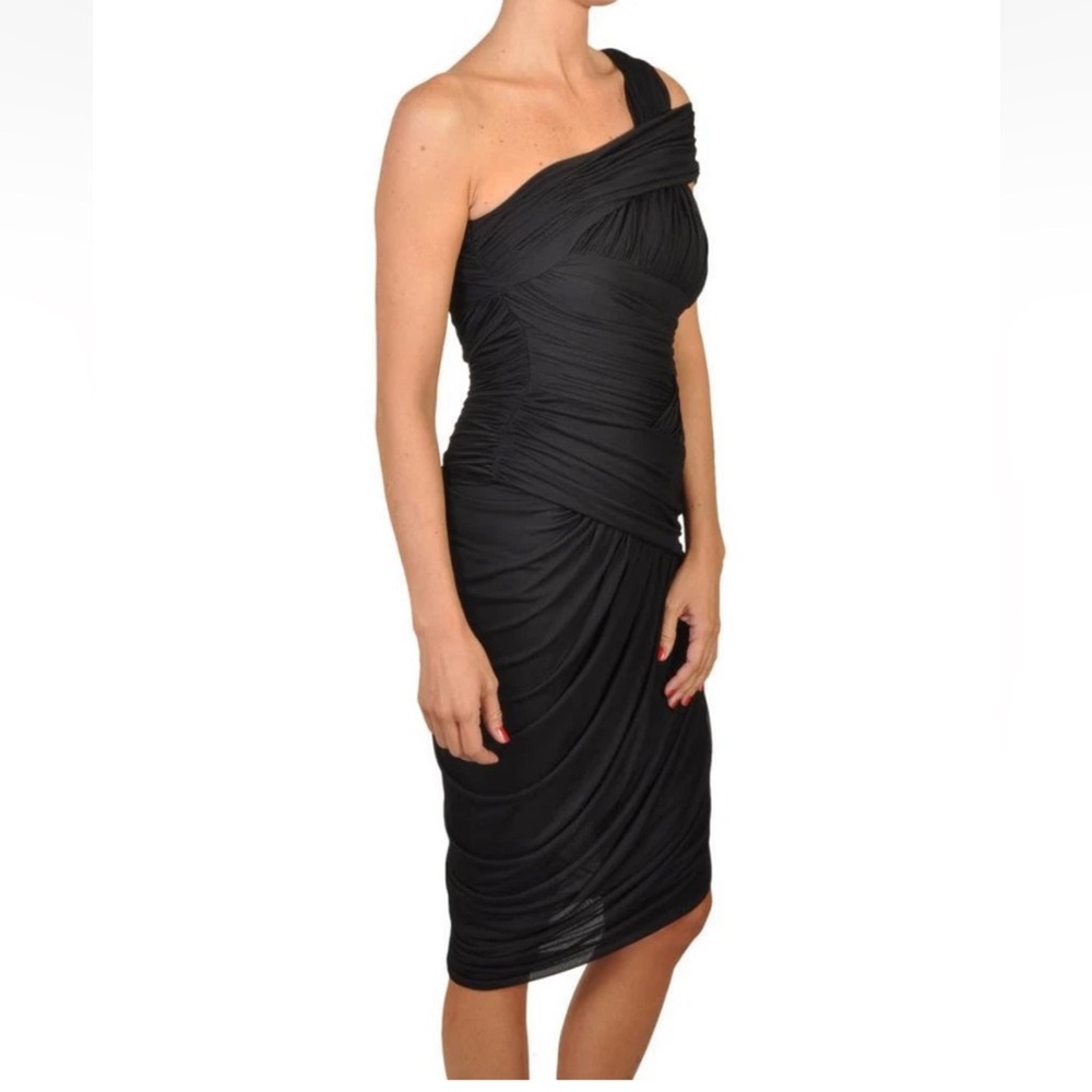 Halston Heritage Draped & Ruched One Shoulder Dress - Picture 3 of 8